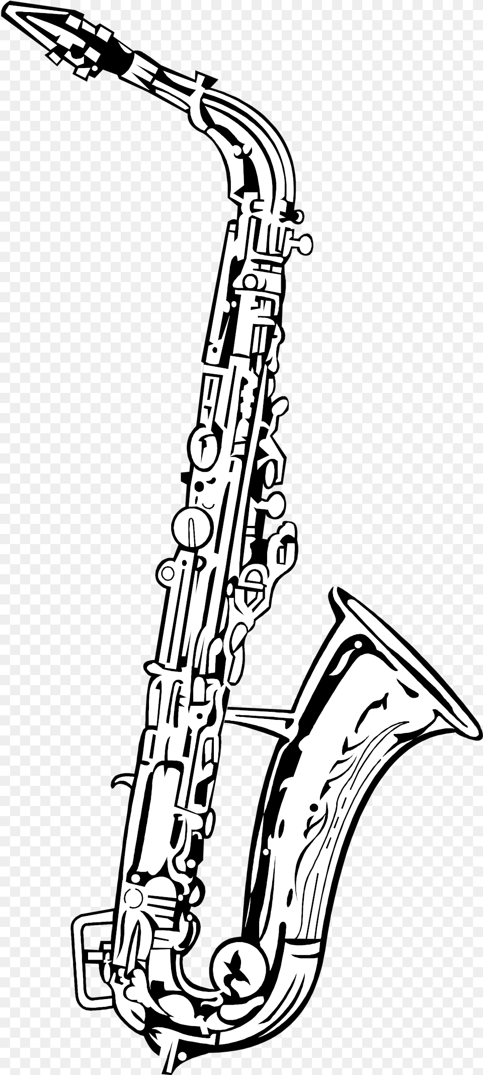 Alto Saxophone Drawing Tenor Black And White Saxophone, Musical Instrument, Smoke Pipe Png