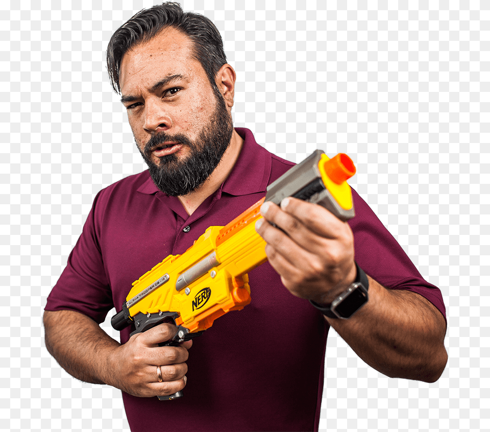 Alvaro Posing With A Nerf Gun Guy Posing With Gun, Weapon, Firearm, Person, Man Free Transparent Png