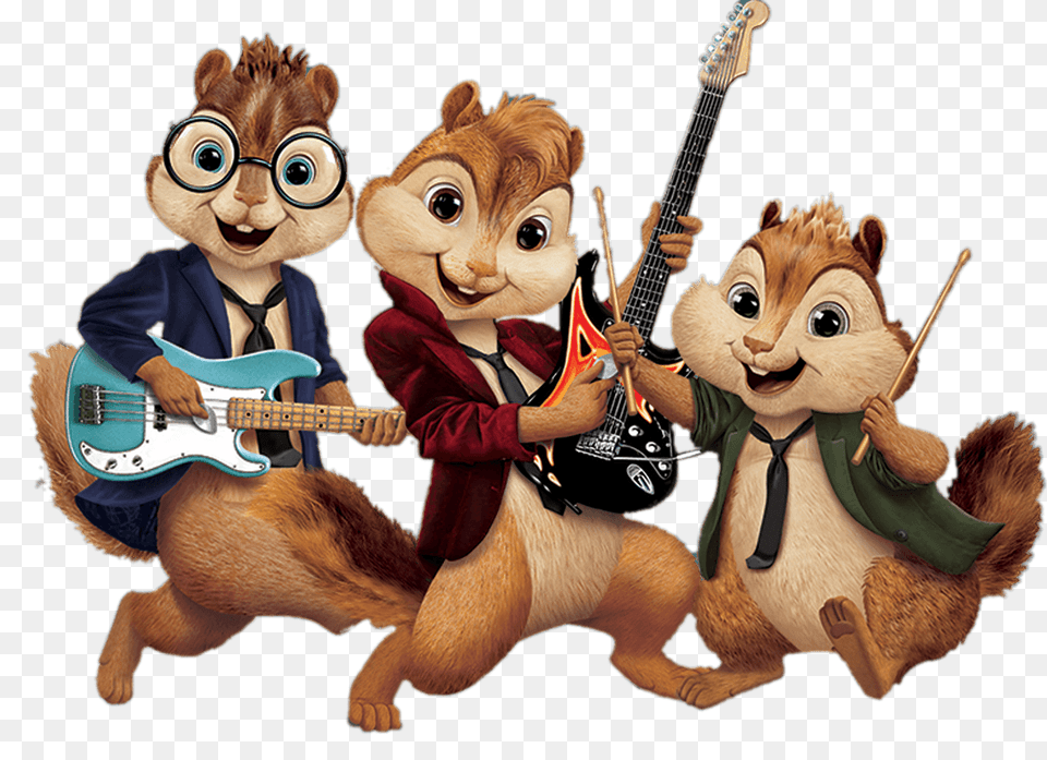 Alvin And The Chipmunks Playing Music, Guitar, Musical Instrument, Person, Cartoon Free Png Download