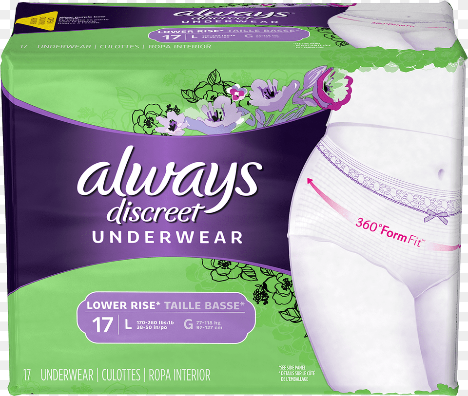 Always Discreet Low Rise Large Always Discreet Underwear Low Rise, Diaper, Clothing, Lingerie Free Png Download