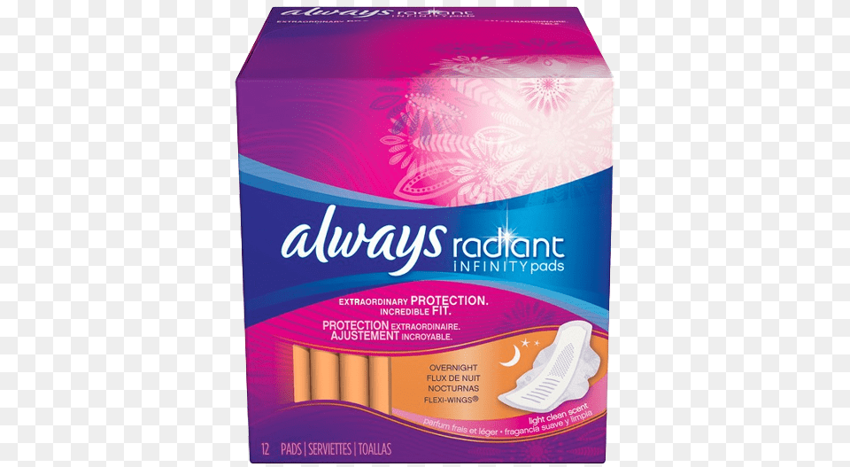 Always Radiant Infinity Pads With Wings Overnight Light Clean Scent Always Pads Free Transparent Png