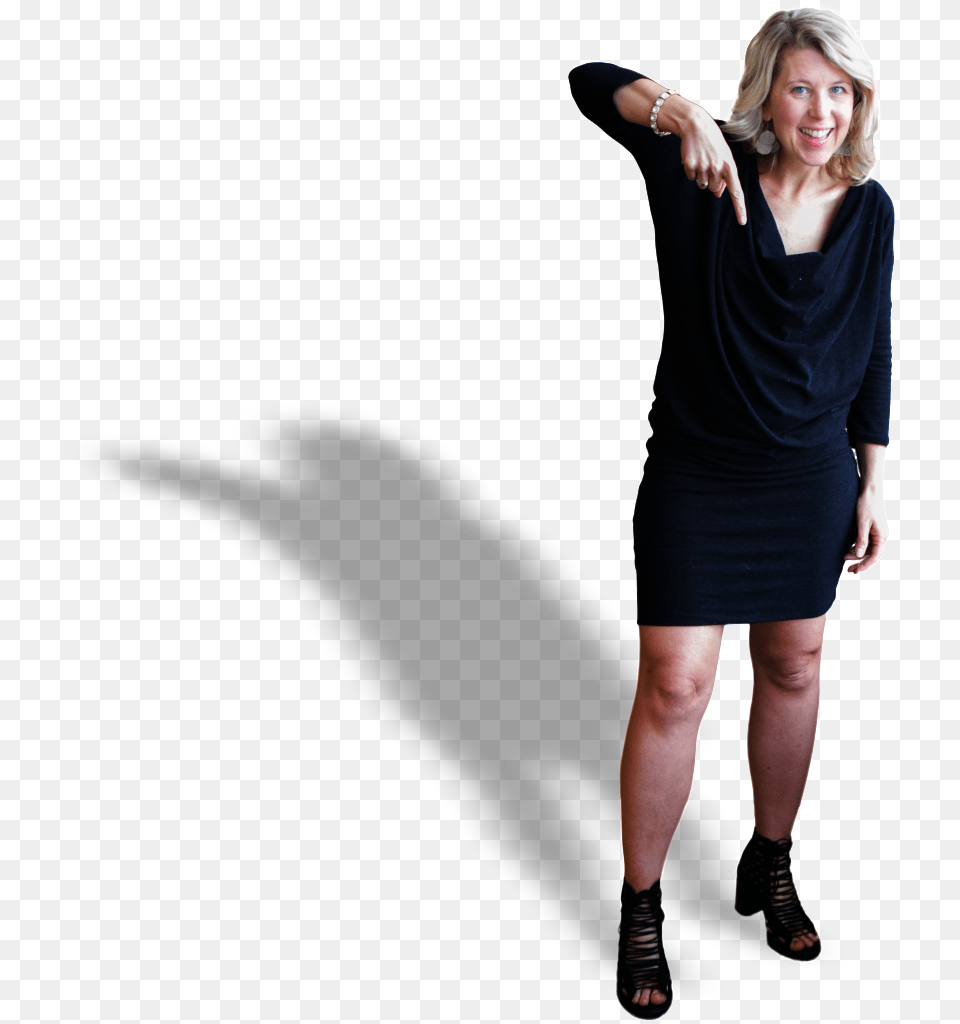 Amanda Pointing Down Shadow Little Black Dress, Adult, Sleeve, Shoe, Person Png Image