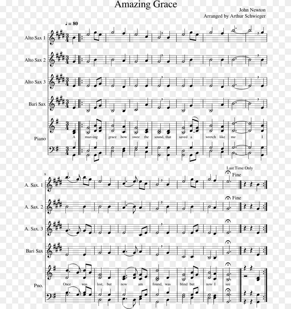 Amazing Grace Sheet Music Composed By John Newton Arranged Alto Sax Amazing Grace Saxophone Sheet Music, Gray Png Image