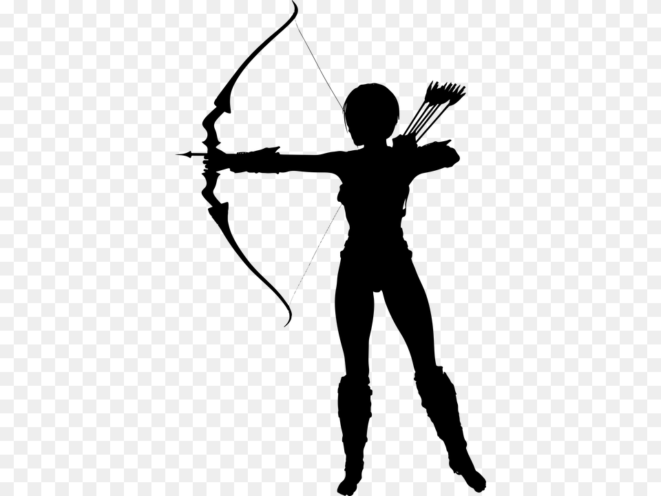 Amazon Archer Arrow Battle Bow Combat Female Silhouette Archer Clipart, Gray Free Png Download