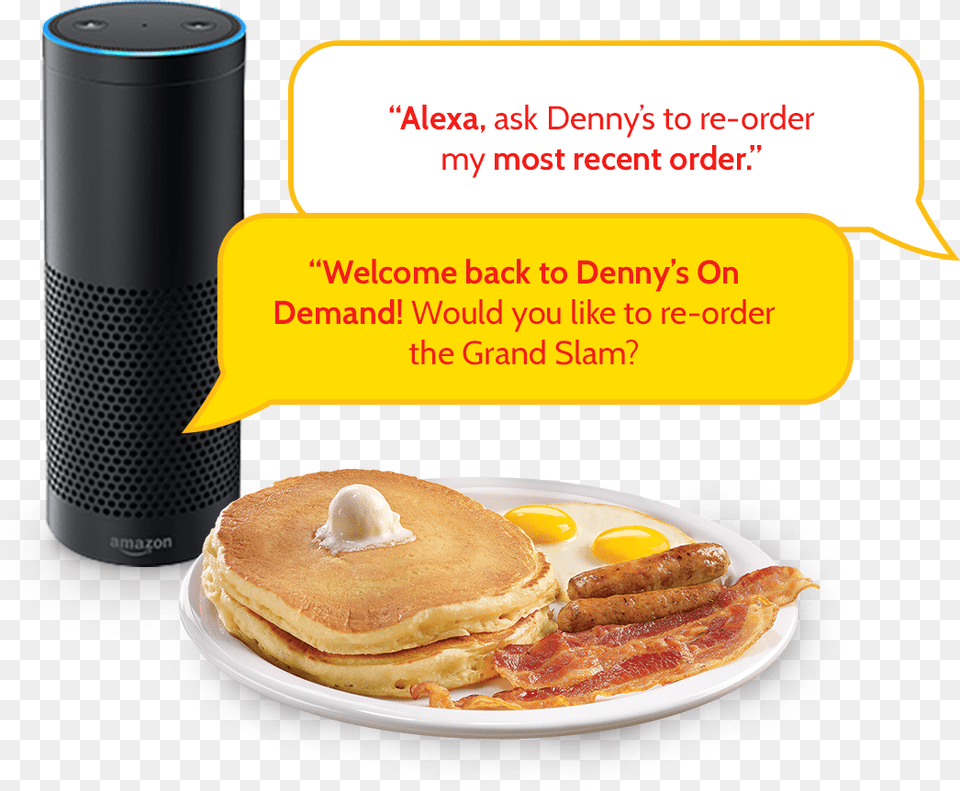 Amazon Echo With Word Bubbles Of Online Order Transaction Breakfast, Bread, Food, Burger, Pancake Png Image