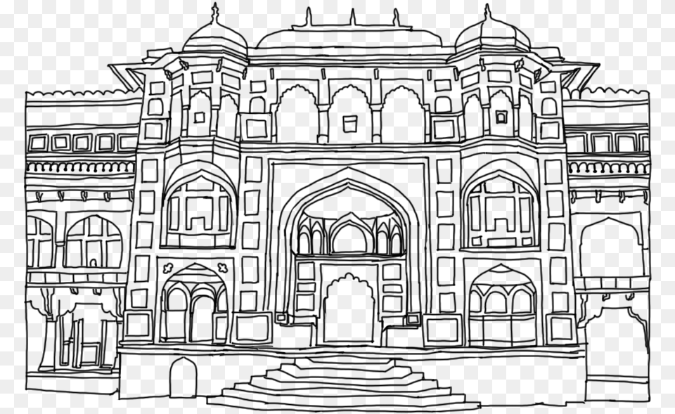 Amber Fort Line Drawing, Gray Png Image