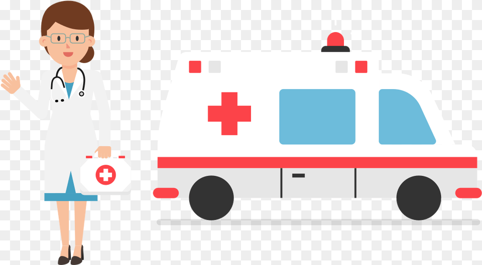Ambulance And Female Doctor Cartoon Ambulance Car Icon, Vehicle, Van, Transportation, First Aid Png Image