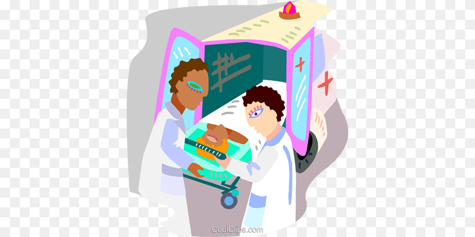 Ambulance Attendants With A Patient Royalty Free Vector Clip Art, Clothing, Coat, Lab Coat, Baby Png