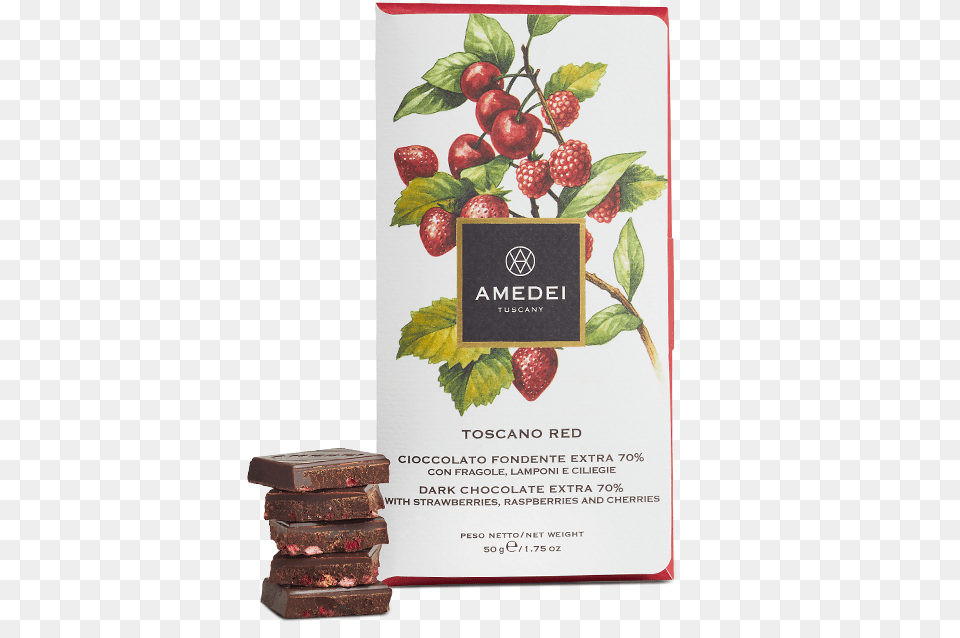 Amedei Toscano Red 70 Dark Chocolate Bar Erdbeeren 70 Dunkle Schokolade, Advertisement, Produce, Plant, Fruit Free Transparent Png