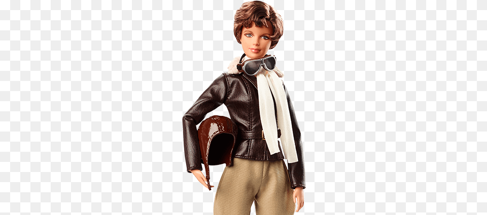 Amelia Earhart Barbie Amelia Earheart Bio Doll Barbie Doll, Clothing, Coat, Jacket, Glove Png Image