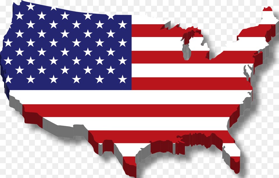 America Flag Map 3d Drop Shadow Clipart, American Flag, Person Png