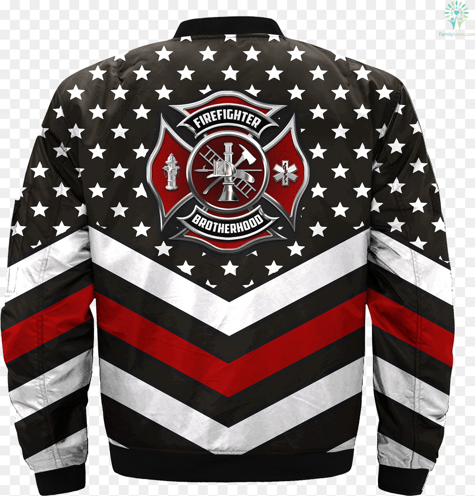 American Firefighter Brotherhood Over Print Bomber, Clothing, Coat, Jacket, Shirt Png Image