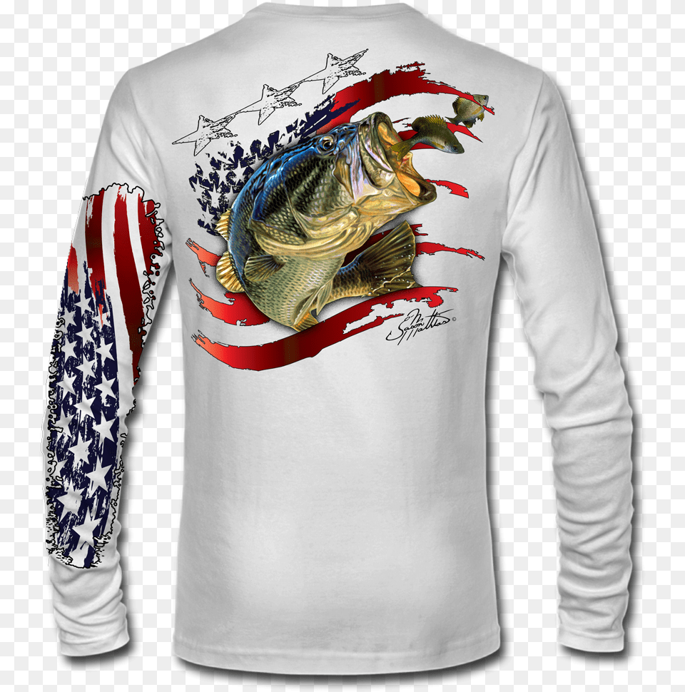 American Flag Bass Marlin Fishing Shirt Design, Clothing, Long Sleeve, Sleeve, T-shirt Png Image