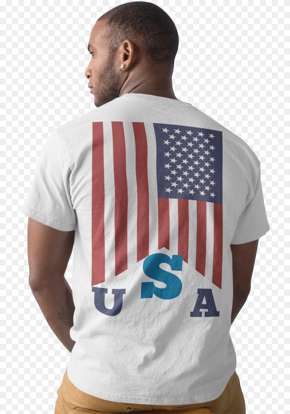 American Flag Black And White White T Shirt Back Black Man, T-shirt, American Flag, Clothing, Person Free Transparent Png
