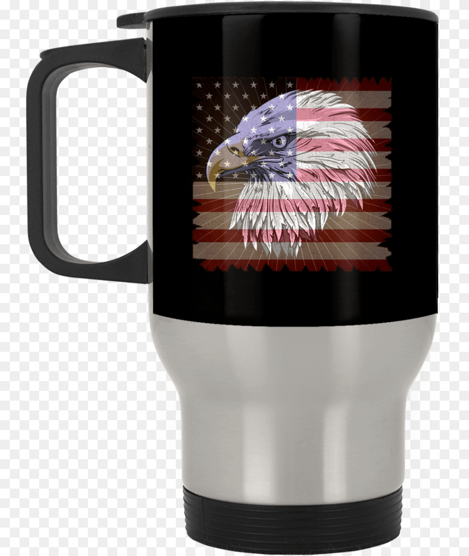 American Flag Eagle Silver Stainless Travel Mug Mug, Cup, Animal, Bird, Stein Png Image