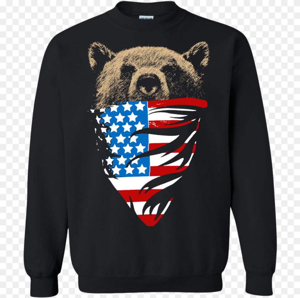 American Flag Grizzly Bear, Sweatshirt, Clothing, Knitwear, Long Sleeve Free Png