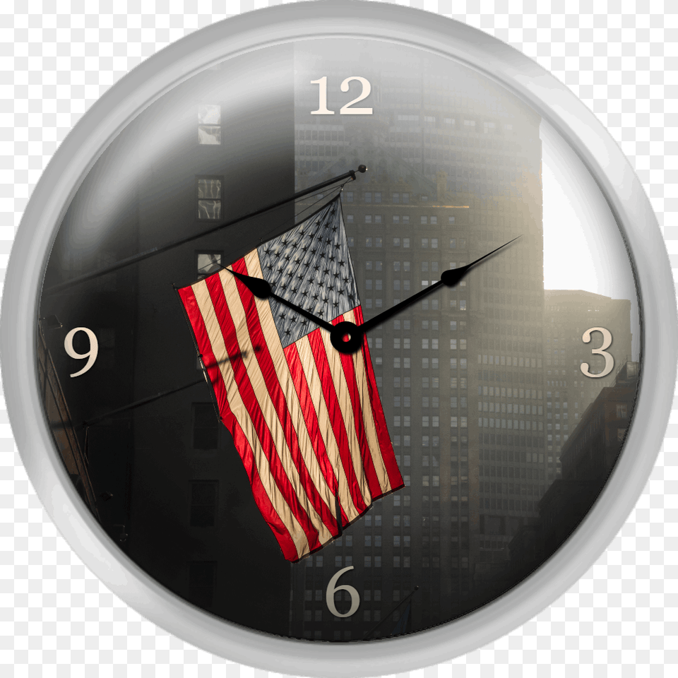 American Flag In New York City Wall Clock, Analog Clock Free Png