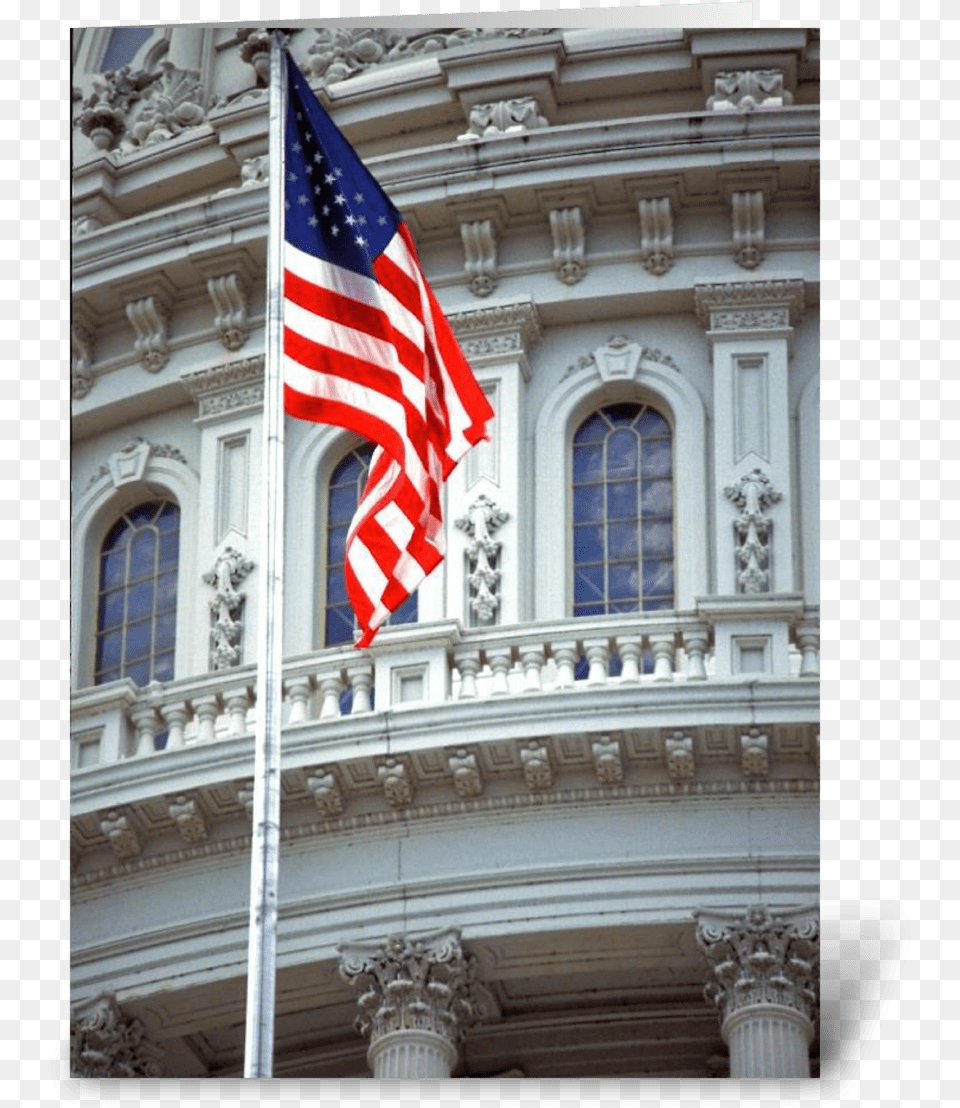 American Flagus Capitol Greeting Card Us Capitol, American Flag, Architecture, Building, Flag Free Transparent Png