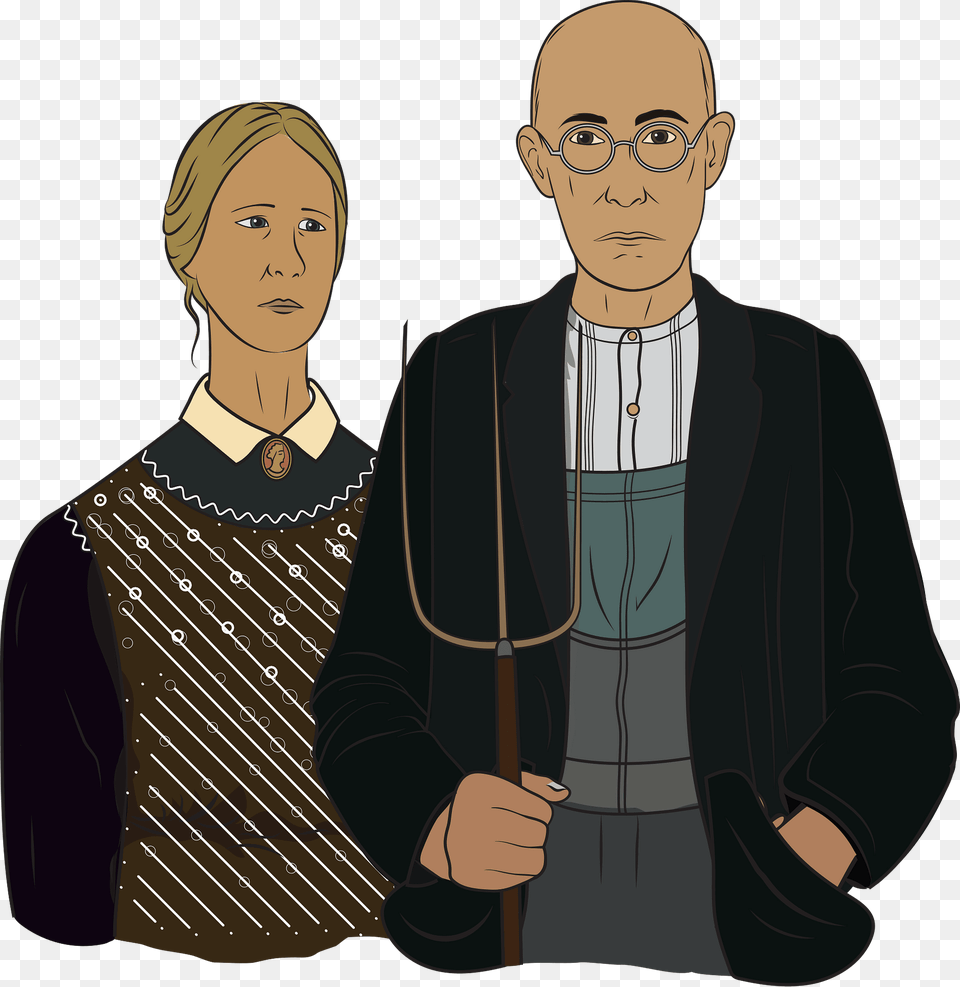 American Gothic After Grant Wood Clipart, Adult, Person, Clothing, Coat Png