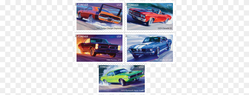 American Muscle Cars Forever Stamps Tom Fritz Art Muscle Car Stamps, Vehicle, Coupe, Transportation, Sports Car Free Png