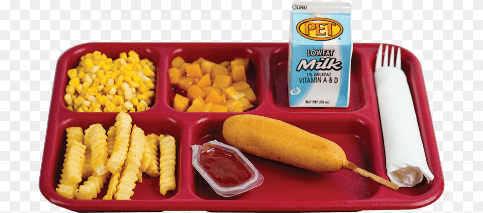 American School Lunch Corn Dog, Food, Meal, Ketchup, Fried Chicken Free Png Download