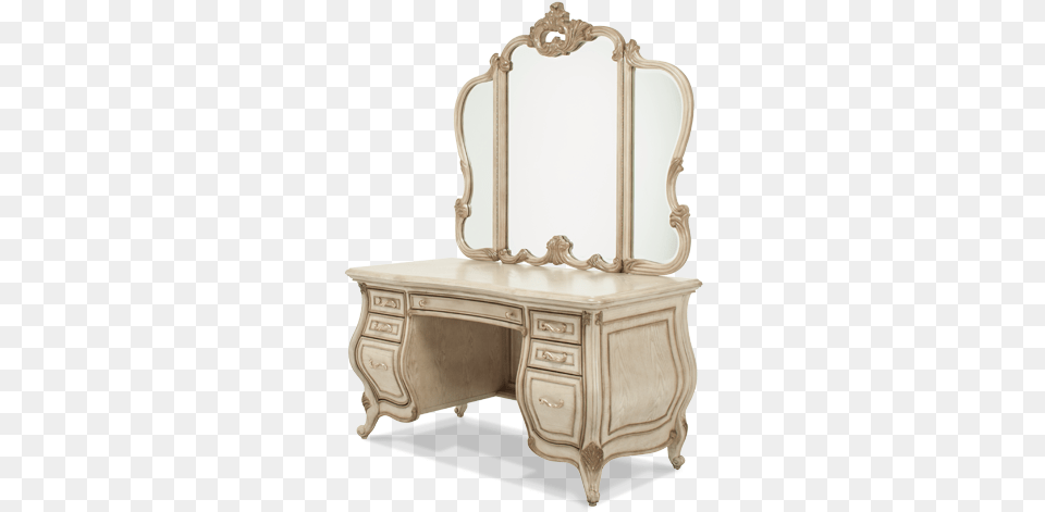 Amini Vanity Desk Amp Glass Top Amp Mirror Aico Platine De Royale Vanity, Cabinet, Furniture, Table, Dresser Free Transparent Png