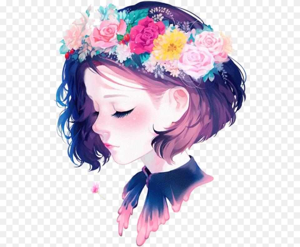 Amino Tumblr Girls Wearing Flower Drawing, Adult, Plant, Person, Flower Bouquet Free Png