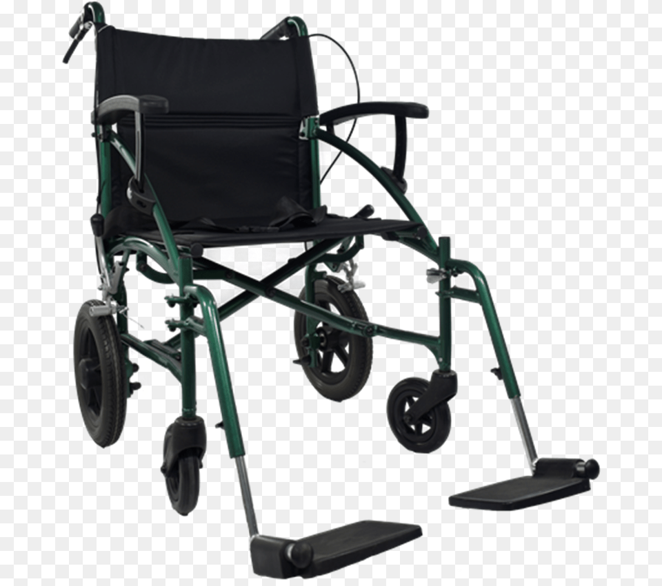 Aml Green Lightweight Transit Wheelchair Wheelchair, Chair, Furniture, Machine, Wheel Free Png