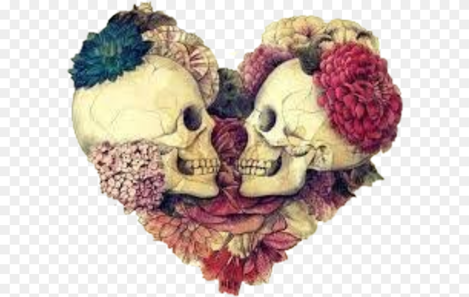 Amor De Calaveras Two Skulls In Heart Shape, Art, Painting, Collage, Pattern Png Image