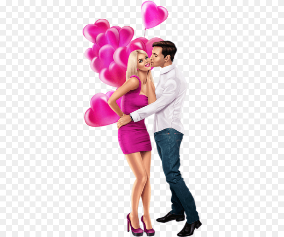 Amoureux Ballons Coeurs Couple Girl, Adult, Person, Woman, Female Free Transparent Png