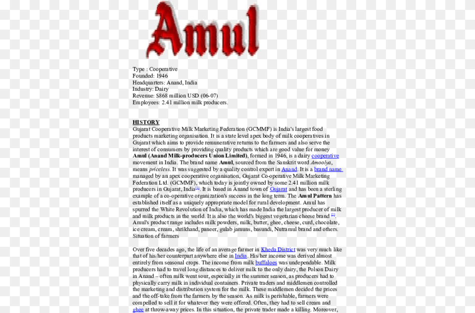 Amul Company History In Hindi Free Png
