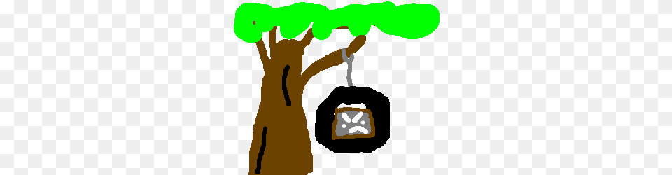 An Angry Tv Is Stuck In A Tire Swing, Bag, Person Png Image
