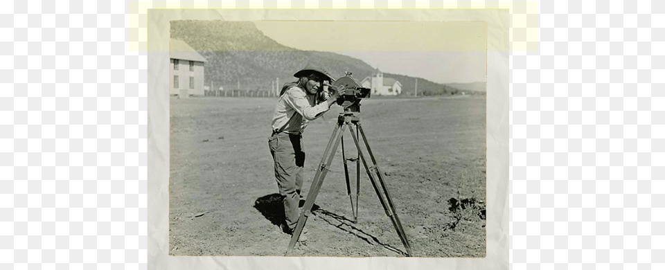 An Apache Gazes Thru The Viewfinder Of The 35 Mm Akeley Nanook Of The North Camera, Adult, Male, Man, Person Png