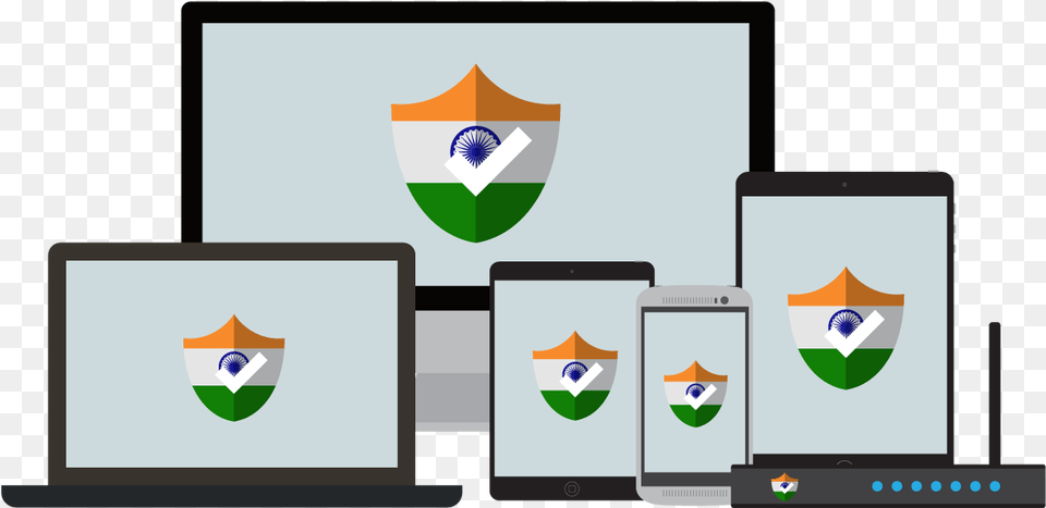 An Array Of Devices Each With An Indian Flag Shield Uk Vpn, Electronics, Screen, Computer Hardware, Hardware Png Image