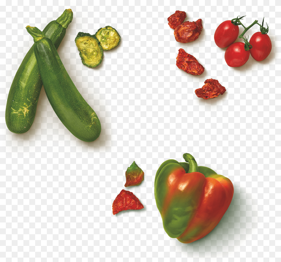 An Assortment Of Dirt Kitchen Snacks Including Blushed Zucchini, Food, Produce, Bell Pepper, Pepper Png Image