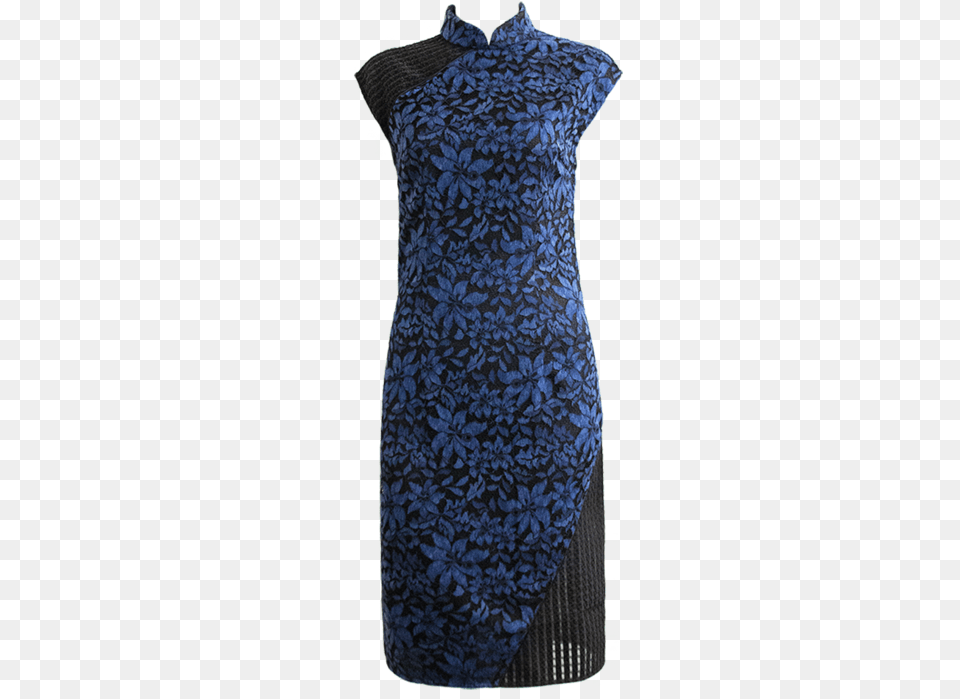 An Dark Denim Blue Lace Panel Cheongsam Day Dress, Blouse, Clothing, Vest, Formal Wear Png