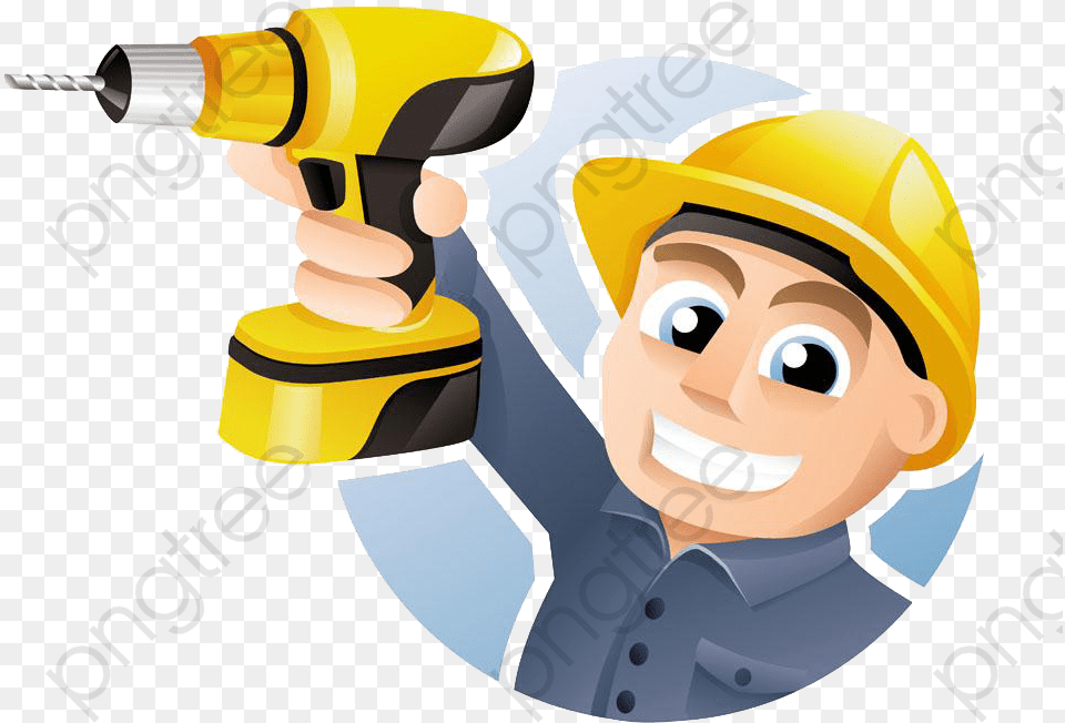 An Electric Tool Worker Safety Hat Hand Tools Cartoon Cartoon Hand Tools Safety, Device, Power Drill, Face, Head Free Png Download