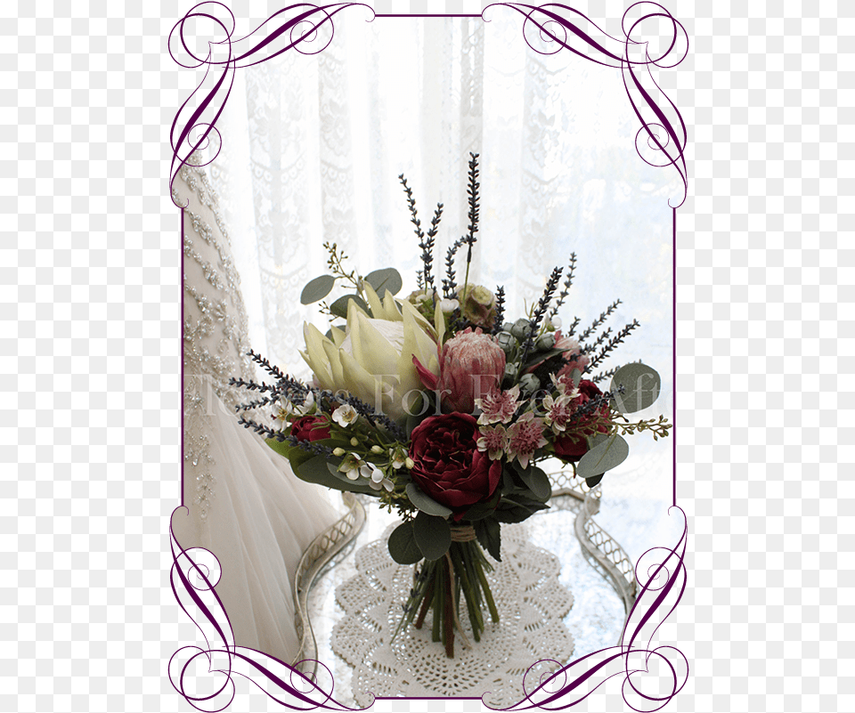 An Elegant Artificial Bridal Bouquet With Silk Protea Wedding Cake With Artificial Flowers, Art, Floral Design, Flower, Flower Arrangement Free Png