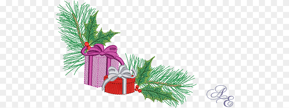An Elegant Design Of 2 Wrapped Presents Framed By Pine Gift, Plant, Tree, Christmas, Christmas Decorations Png