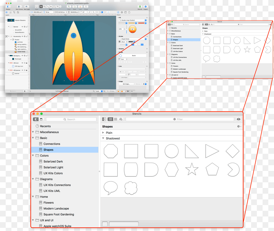 An Exploding View Of Omnigraffle Showing The Stencil Window, Page, Text, Computer Hardware, Electronics Png Image