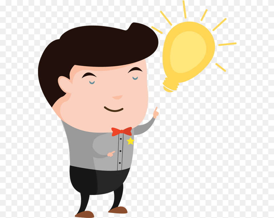 An Idea Light Bulb Over His Head Cartoon Transparent Thinking Person, Baby, Face, Lightbulb Free Png