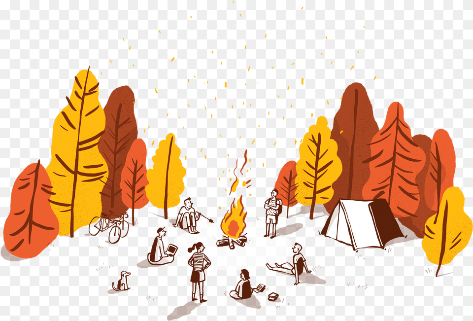 An Illustration Of A Diverse Team Gathered Around A Illustration, Person, Outdoors, Camping, Fire Png