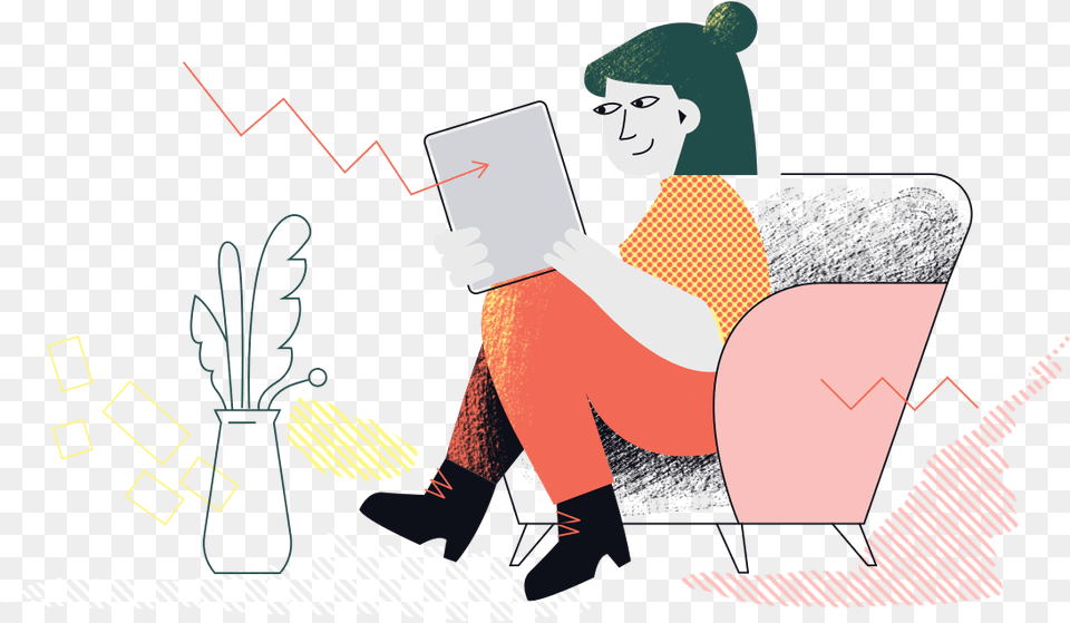 An Illustration Of A Woman Casually Sitting On An Armchair Cartoon, Reading, Person, Adult, Female Png