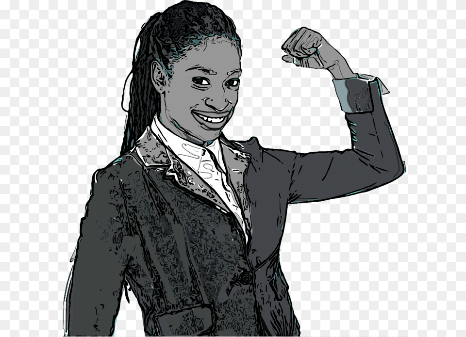 An Illustration Of A Woman With Fist Raised And Clenched, Suit, Clothing, Formal Wear, Adult Png Image