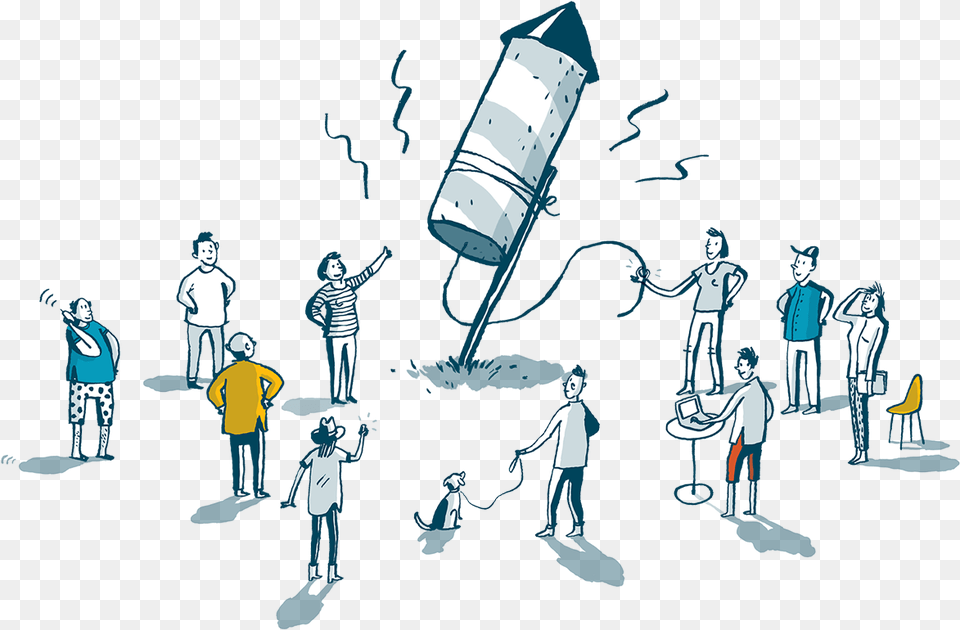 An Illustration Of People Gathered Around A Launching Illustration, Person, Adult, Male, Man Free Png