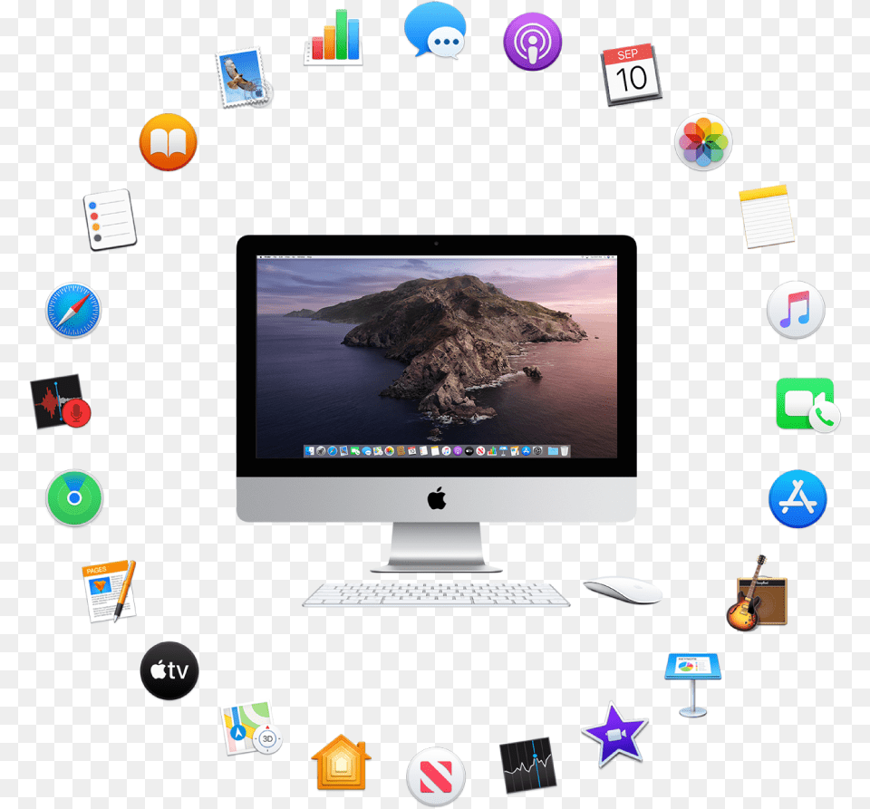 An Imac Surrounded By The Icons For The Built In Apps, Computer, Computer Hardware, Electronics, Hardware Free Png Download