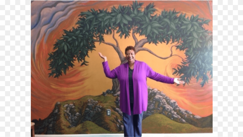 An Of Reverend Wilkins Standing In Front Of A Painting, Modern Art, Art, Purple, Mural Png Image