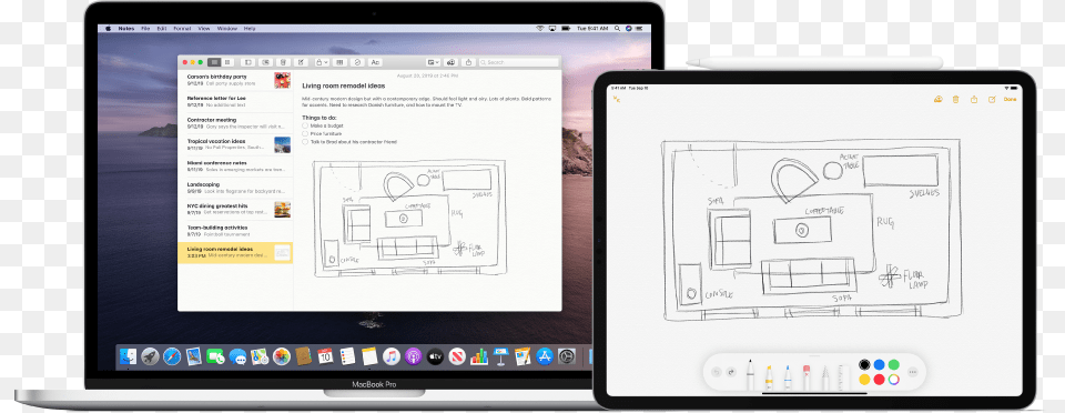 An Ipad Showing A Sketch And A Mac Next To It Showing Mac Os, Computer, Electronics, Computer Hardware, Hardware Png Image