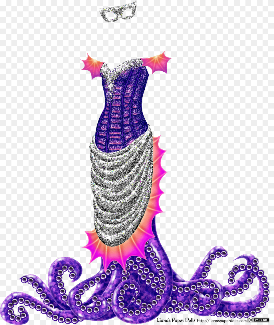 An Off The Shoulder Dress With Fin Like Webbing On 1800s Paper Dolls, Purple, Accessories, Carnival, Crowd Png Image