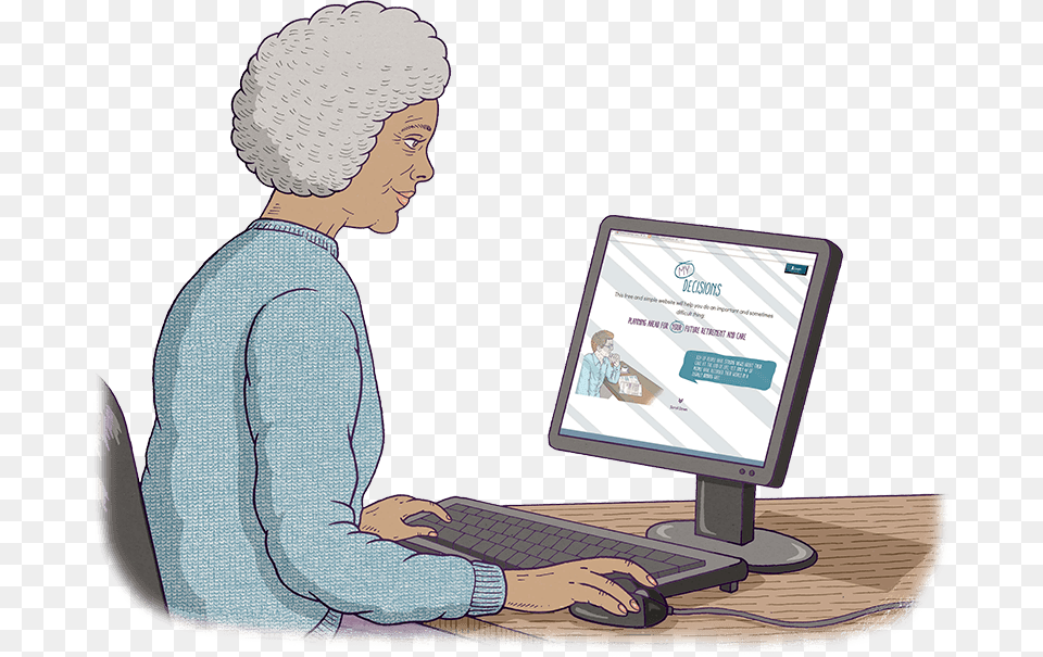 An Old Woman Is Sitting In Front Of A Computer Screen Sitting, Electronics, Adult, Person, Pc Png Image